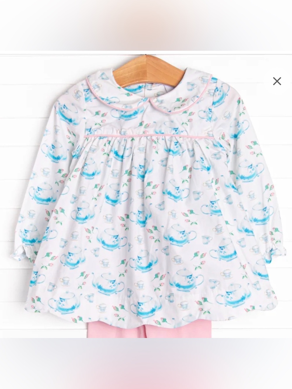 Stitchyfish Tea Cup Print Long-Sleeve Top for Kids - White & Blue pink Euc 4